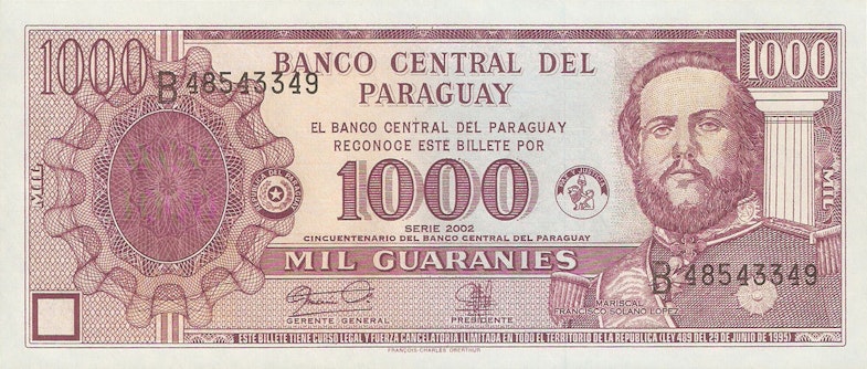 Paraguay 1000 Guarani Francisco Solano Lopez