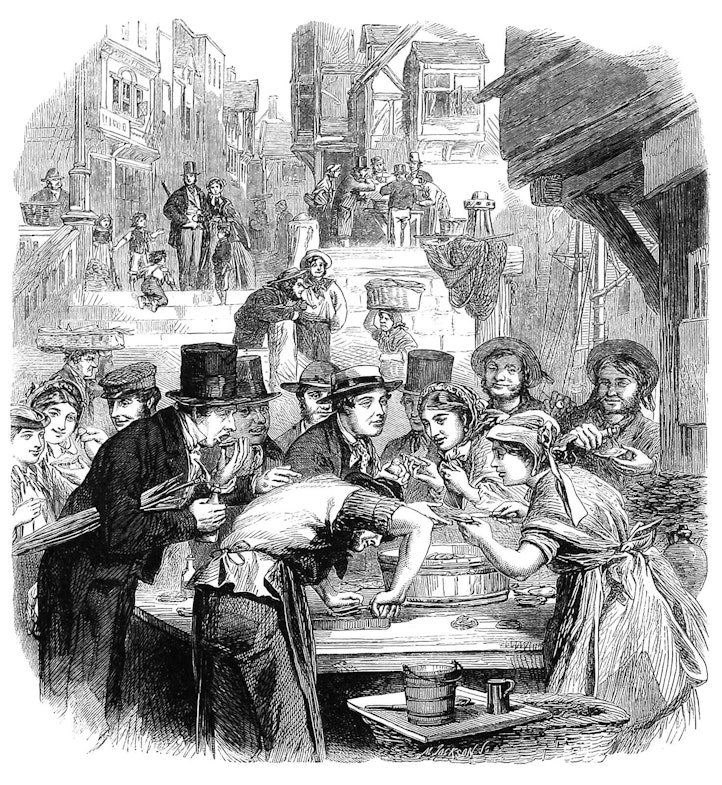 The first day of oysters: a London street scene